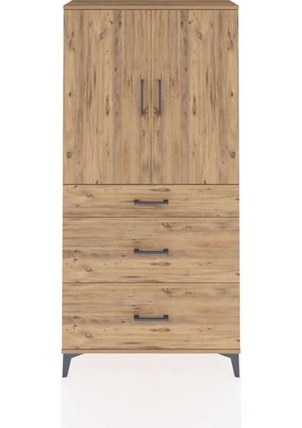 Arges Dolap 3 Raflı 3 Çekmeceli 2 Kapaklı 88X30X182 Çam-Çam