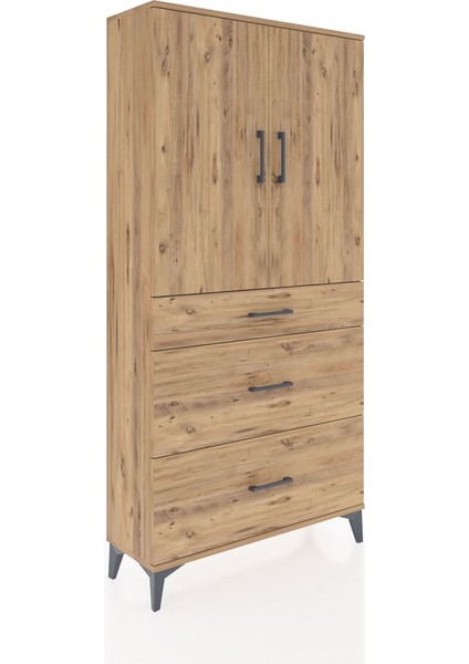 Arges Dolap 3 Raflı 3 Çekmeceli 2 Kapaklı 88X30X182 Çam-Çam fiyatları