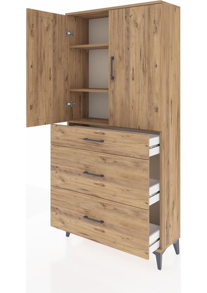 Arges Dolap 3 Raflı 3 Çekmeceli 2 Kapaklı 88X30X182 Çam-Çam fırsatları