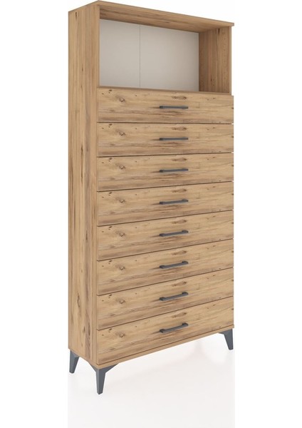 Arges Dolap Tek Raflı 8 Çekmeceli 88X30X182 Çam-Çam fiyatları