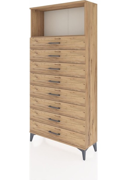 Arges Dolap Tek Raflı 8 Çekmeceli 88X30X182 Çam-Çam modelleri