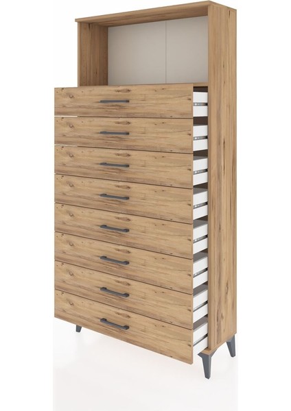 Arges Dolap Tek Raflı 8 Çekmeceli 88X30X182 Çam-Çam fırsatları