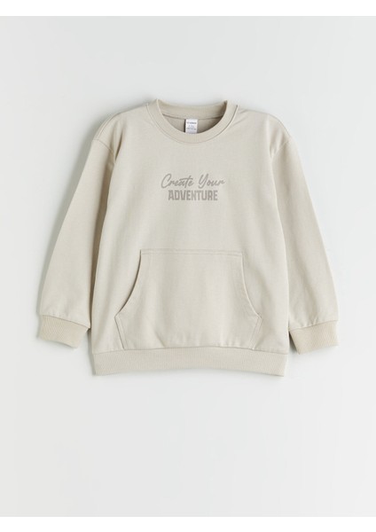 Yeni Sezon Bisiklet Yaka Baskılı Erkek Çocuk Sweatshirt
