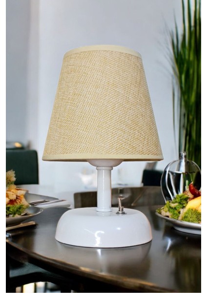 Krem Renkli Kablosuz Masa Lambası, Cafe ve Restoran Dekorasyonuna Uygun Pilli Abajur modelleri