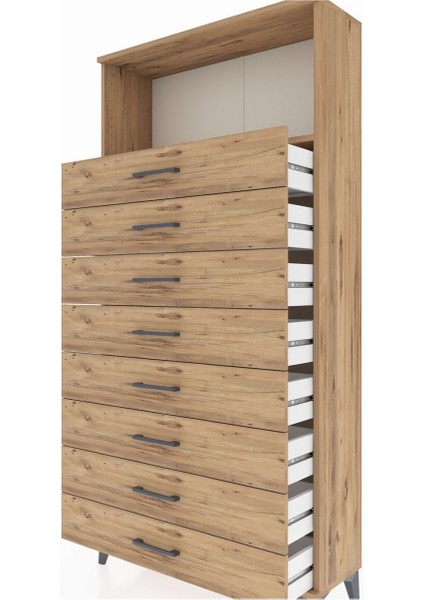 Arges Dolap Tek Raflı 8 Çekmeceli 88X30X182 Çam-Çam indirimleri