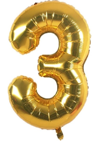 Folyo Balon 3 Rakamı Helyum Balon 100 cm Gold Renk - 3 Yaş Balonu - 3 Yaş Balon -3 Rakam Balon