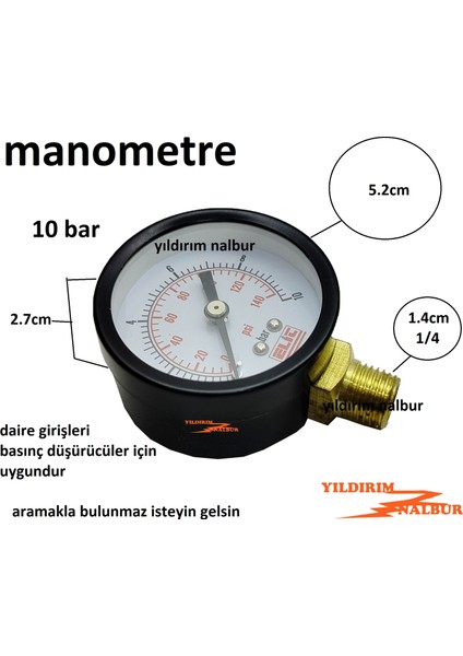 Su Basınç Saati Bar Saati 1/4 Manometre Tanzik Düşürücü Saati 10 Bar fiyatları