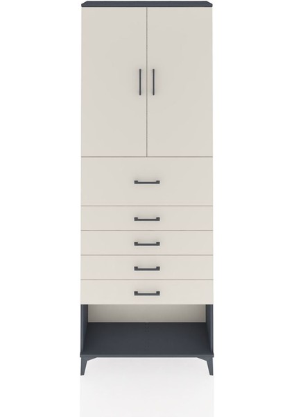 Arges Dolap 3 Raflı 5 Çekmeceli 2 Kapaklı 88X30X243 Antrasit-Aytaşı