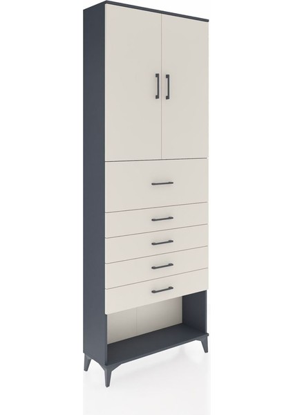 Arges Dolap 3 Raflı 5 Çekmeceli 2 Kapaklı 88X30X243 Antrasit-Aytaşı fiyatları