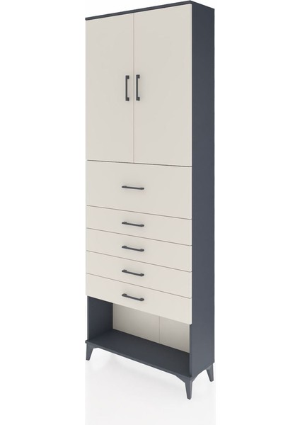 Arges Dolap 3 Raflı 5 Çekmeceli 2 Kapaklı 88X30X243 Antrasit-Aytaşı modelleri