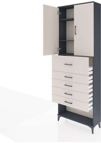 Arges Dolap 3 Raflı 5 Çekmeceli 2 Kapaklı 88X30X243 Antrasit-Aytaşı fırsatları
