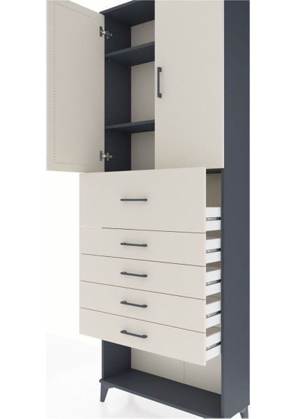 Arges Dolap 3 Raflı 5 Çekmeceli 2 Kapaklı 88X30X243 Antrasit-Aytaşı indirimleri