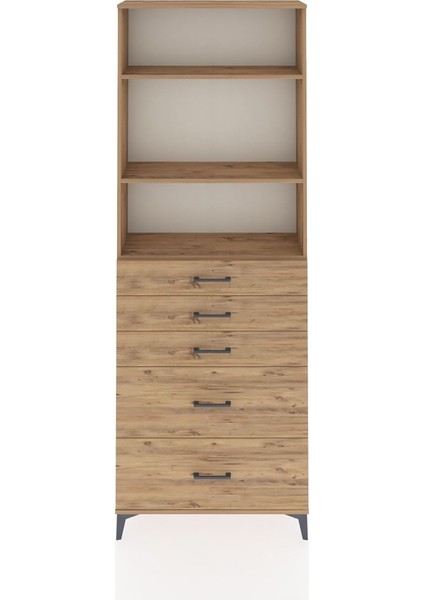 Arges Dolap 3 Raflı 5 Çekmeceli 88X30X243 Çam-Çam