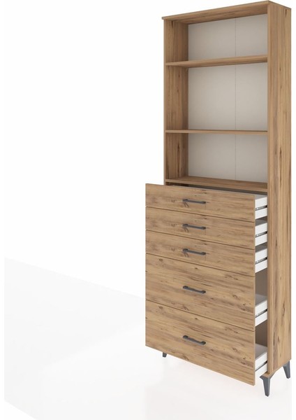 Arges Dolap 3 Raflı 5 Çekmeceli 88X30X243 Çam-Çam fırsatları