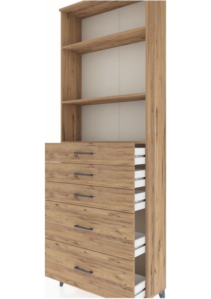 Arges Dolap 3 Raflı 5 Çekmeceli 88X30X243 Çam-Çam indirimleri