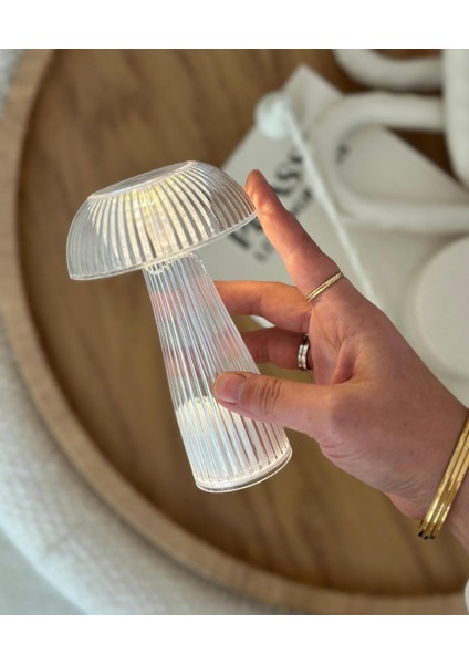 Mantar Tasarımlı Pilli LED Masa Lambası, Beyaz Renk fiyatları