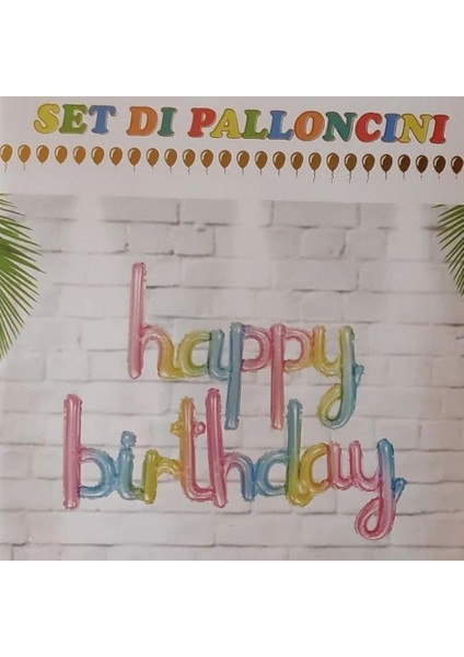 Macaron El Yazı Happy Birthday Folyo Balon Set