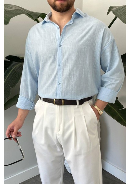 Bayaygün 1050 Keten Uzun Kol Gömlek _buz Mavi