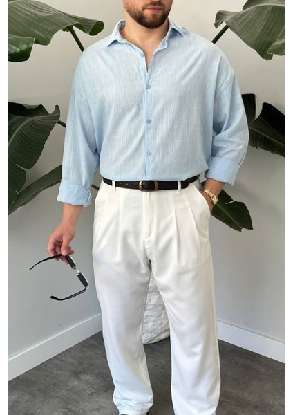 Bayaygün 1050 Keten Uzun Kol Gömlek _buz Mavi fırsatları