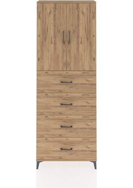 Arges Dolap 3 Raflı 4 Çekmeceli 2 Kapaklı 88X30X243 Çam-Çam