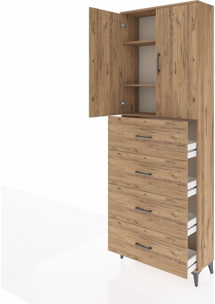 Arges Dolap 3 Raflı 4 Çekmeceli 2 Kapaklı 88X30X243 Çam-Çam fırsatları