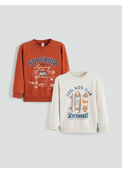 Yeni Sezon Bisiklet Yaka Erkek Çocuk Sweatshirt 2'li