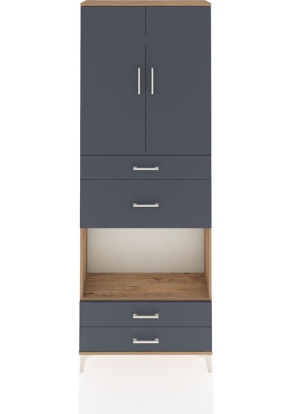 Arges Dolap 4 Raflı 4 Çekmeceli 2 Kapaklı 88X30X243 Çam-Antrasit
