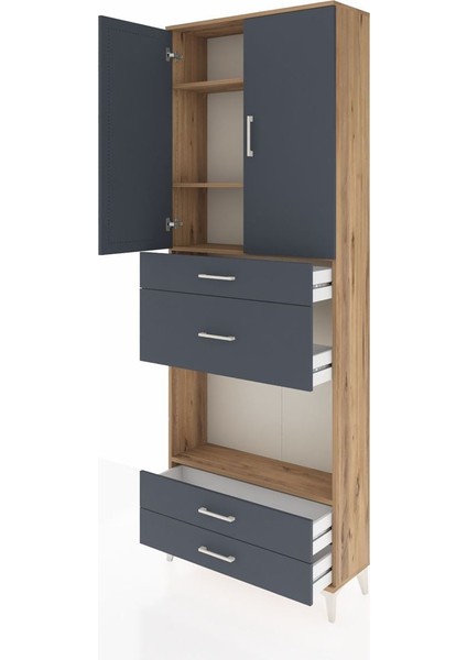 Arges Dolap 4 Raflı 4 Çekmeceli 2 Kapaklı 88X30X243 Çam-Antrasit fırsatları