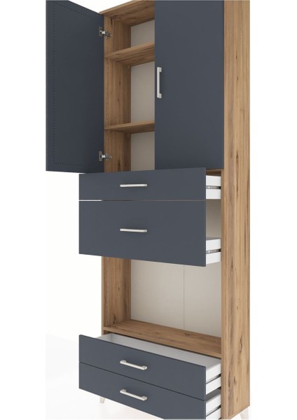 Arges Dolap 4 Raflı 4 Çekmeceli 2 Kapaklı 88X30X243 Çam-Antrasit indirimleri