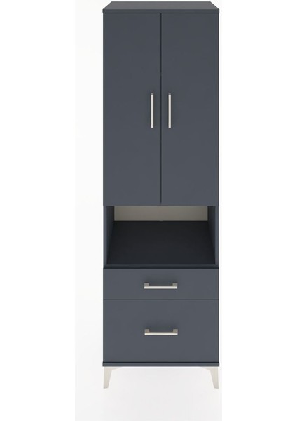 Hyperion Dolap 4 Raflı 2 Çekmeceli 2 Kapaklı 60X44X195 Antrasit-Antrasit