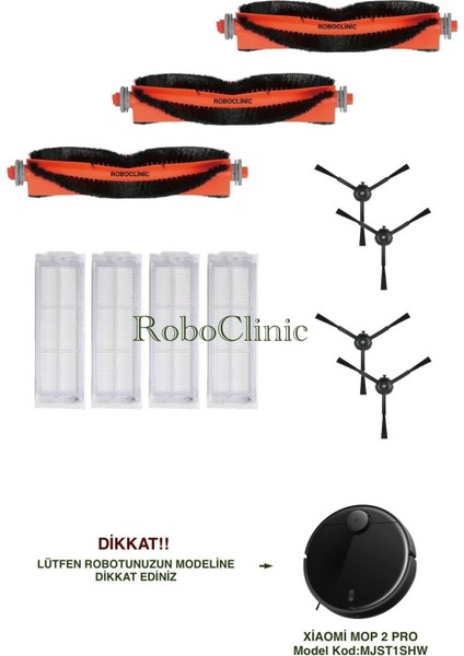 Xiaomi Mi Robot Vacuum Mop 2 Pro Siyah Robot Süpürge Uyumlu Yedek Fırça, Hepa Filtre - 11 Parça
