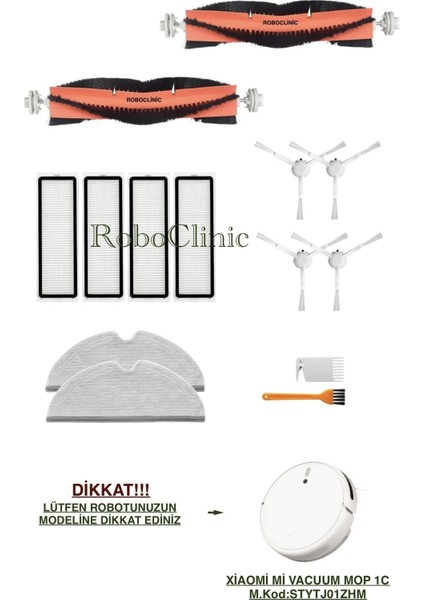 Xiaomi Mi Vacuum Mop 1c - 2c - F9 Robot Süpürge Uyumlu Yedek Fırça, Hepa Filtre, Mop - 14 Parça