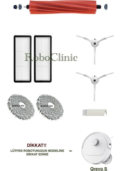 Roborock Qrevo S Beyaz Yedek Ana Fırça, Yan Fırça, Hepa Filtre, Mop - 8 Parça