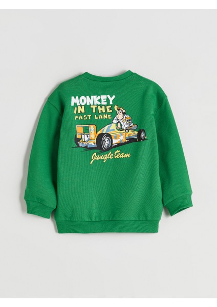 Yeni Sezon Bisiklet Yaka Nostaljik Maymun Baskılı Erkek Çocuk Sweatshirt