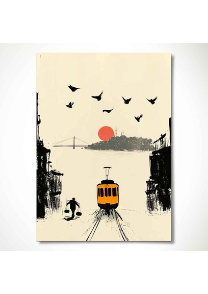 “nostaljik Istanbul – Tramvay, Köprü ve Kuşlar Temalı Dekoratif Tablo” fiyatları