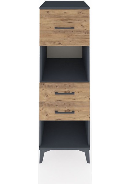 Kronos Dolap Tek Raflı 3 Çekmeceli 44X59X134 Antrasit-Çam