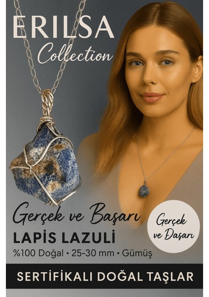 Sertifikalı Ham Lapis Lazuli Taşı Kolye – Gümüş Tel Sargılı 25-30 mm Bilgelik ve Güç Taşı