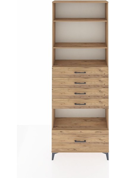 Arges Dolap 4 Raflı 5 Çekmeceli 88X30X243 Çam-Çam