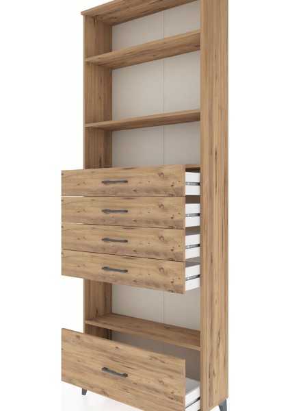 Arges Dolap 4 Raflı 5 Çekmeceli 88X30X243 Çam-Çam indirimleri