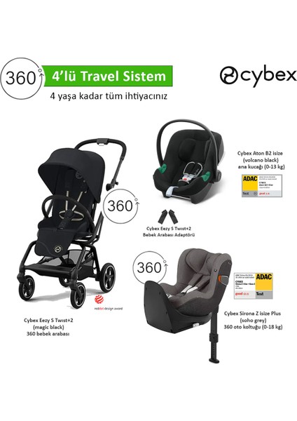 4 Lü Travel Sistem Eezy S 360 Twist+2 + Aton B2 Isize + Sirona 360 Isize + Eezy Adaptör