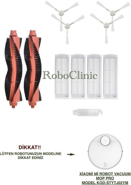 Xiaomi Mi Robot Vacuum Mop Pro Beyaz Robot Süpürge Uyumlu (M.Kod:STYJO2YM) Fırça, Hepa Filtre - 11 Parça