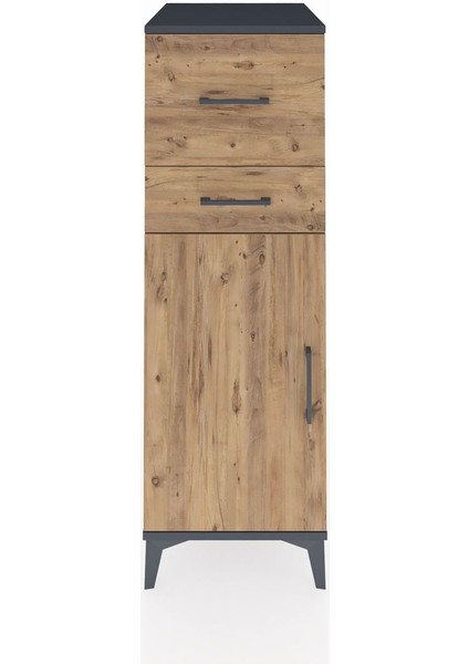 Kronos Dolap Tek Raflı 2 Çekmeceli Tek Kapaklı 44X59X134 Antrasit-Çam