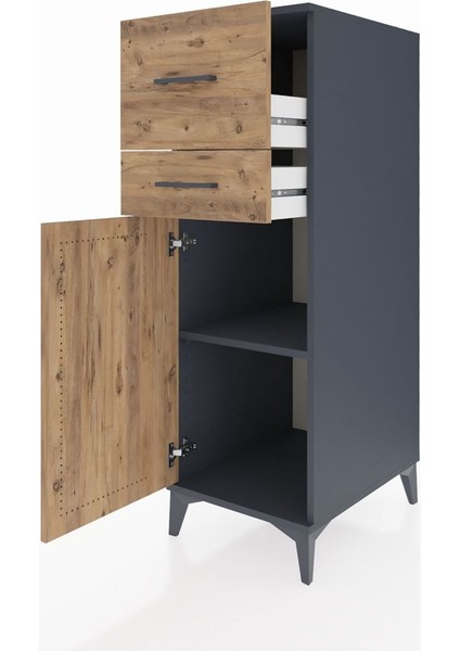 Kronos Dolap Tek Raflı 2 Çekmeceli Tek Kapaklı 44X59X134 Antrasit-Çam fırsatları