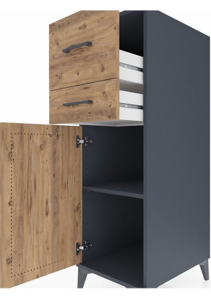 Kronos Dolap Tek Raflı 2 Çekmeceli Tek Kapaklı 44X59X134 Antrasit-Çam indirimleri