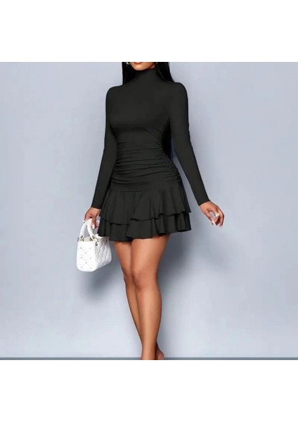 Mdb Kadın Uzun Kollu Balıkçı Yaka Mini Fırfırlı Sandy Elbise modelleri