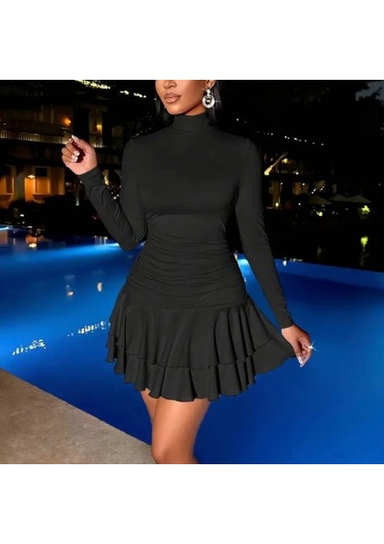 Mdb Kadın Uzun Kollu Balıkçı Yaka Mini Fırfırlı Sandy Elbise fırsatları