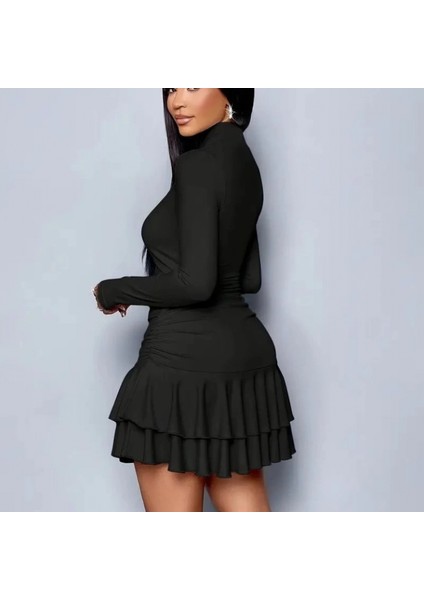 Mdb Kadın Uzun Kollu Balıkçı Yaka Mini Fırfırlı Sandy Elbise indirimleri