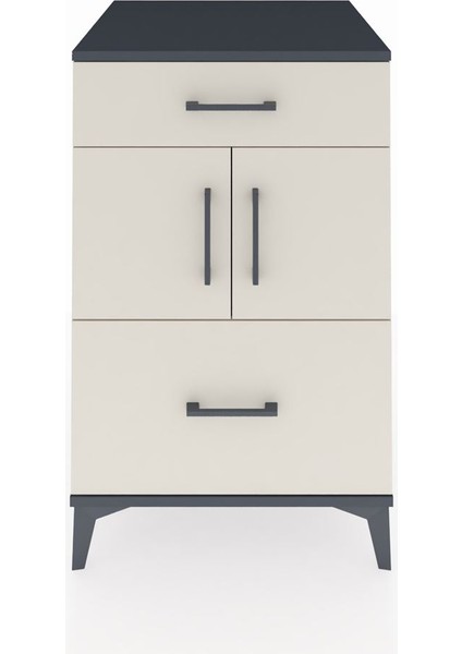 Kronos Komodin Tek Raflı 2 Çekmeceli 2 Kapaklı 60X59X96 Antrasit-Aytaşı