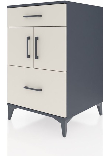 Kronos Komodin Tek Raflı 2 Çekmeceli 2 Kapaklı 60X59X96 Antrasit-Aytaşı modelleri