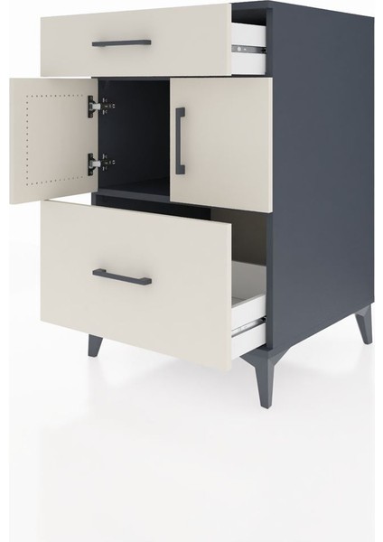 Kronos Komodin Tek Raflı 2 Çekmeceli 2 Kapaklı 60X59X96 Antrasit-Aytaşı fırsatları